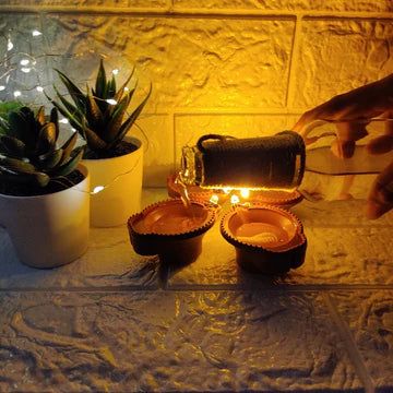 LED Brown Diya With Water Sensor (Pack of 4)
