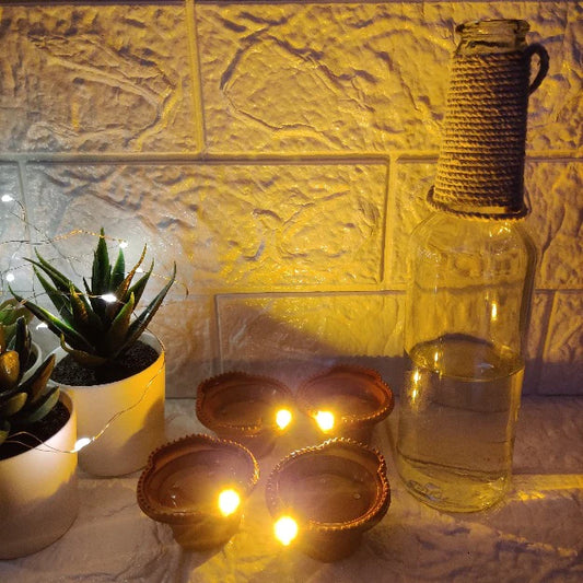 LED Brown Diya With Water Sensor (Pack of 4)