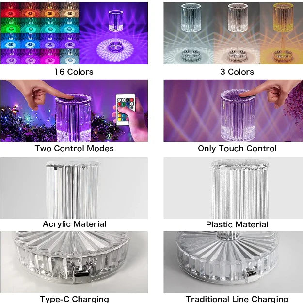 16-in-1 New LED Crystal Touch Lamp with Remote